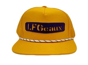 LFGeaux Yellow Leather Panel Hat with Rope